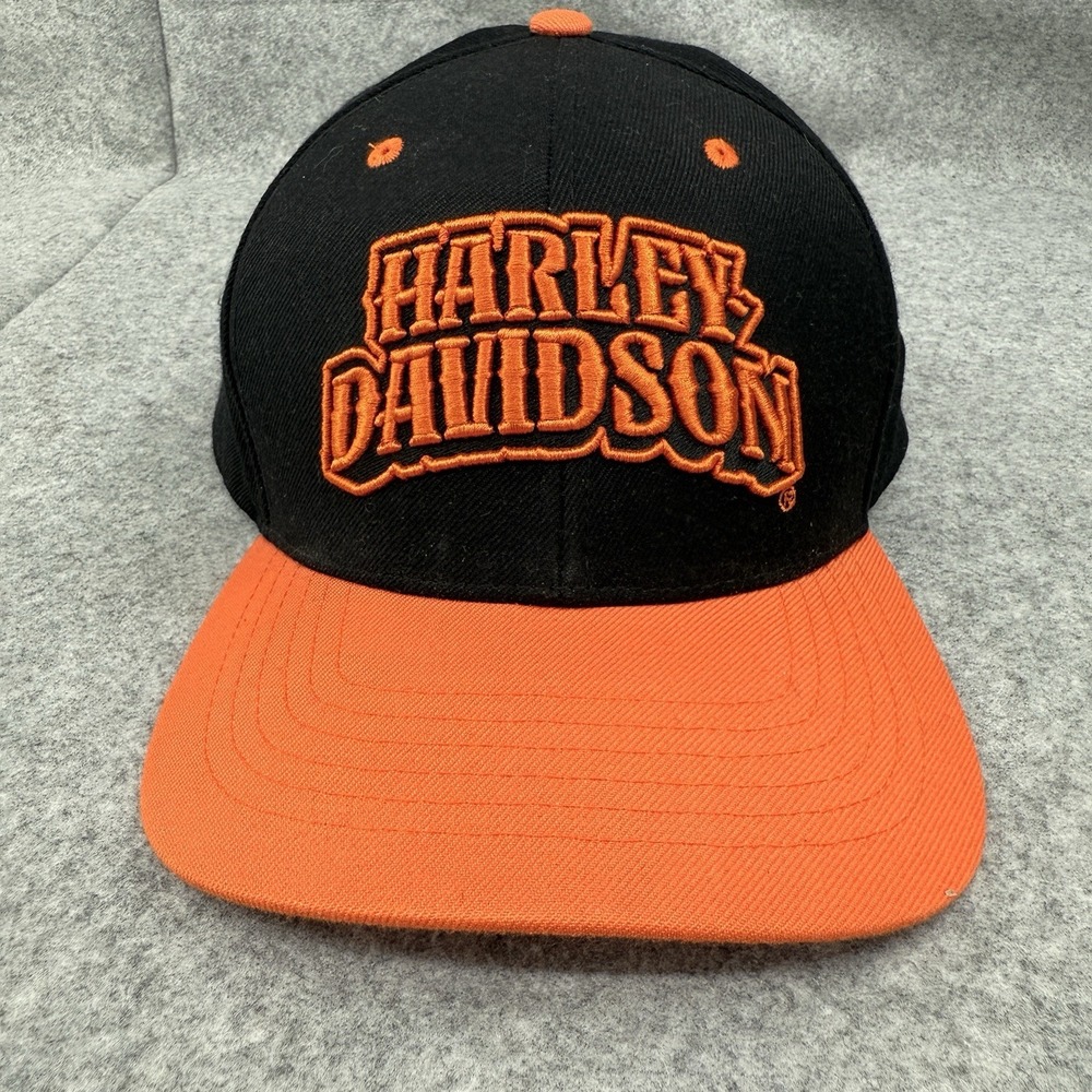 Harley-Davidson Black And  Orange Snapback Hat Motorcycle‎ San Diego California